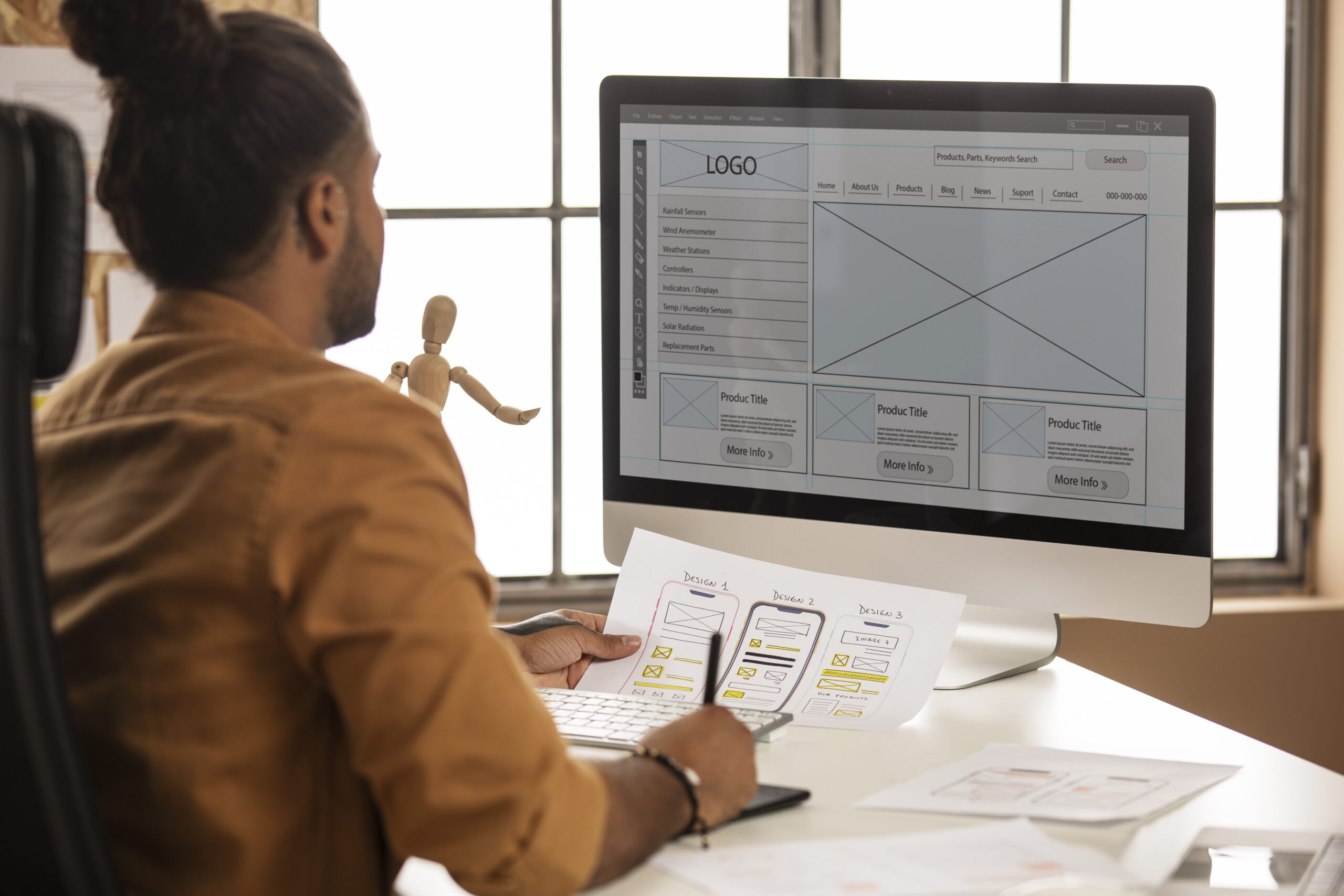 side-view-man-working-with-computer